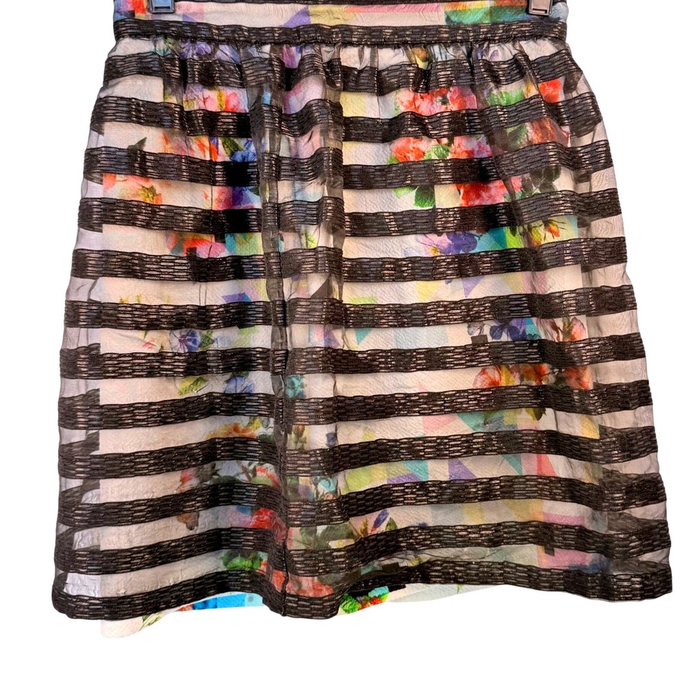 NAF NAF Paris Coquette‎ Black Striped Floral Print Sheer Mini Skirt Size 2 NWOT